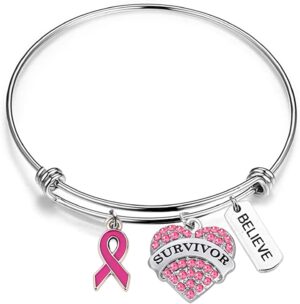 Gzrlyf Breast Cancer Survivor Bracelet Necklace Breast Cancer Awareness Gifts for Survivor Fighter