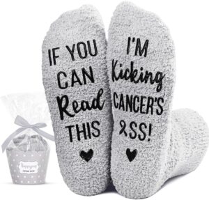 HAPPYPOP Fuzzy Breast Cancer Awareness Chemo Socks - Inspirational Gifts Breast Cancer Gifts For Men Women
