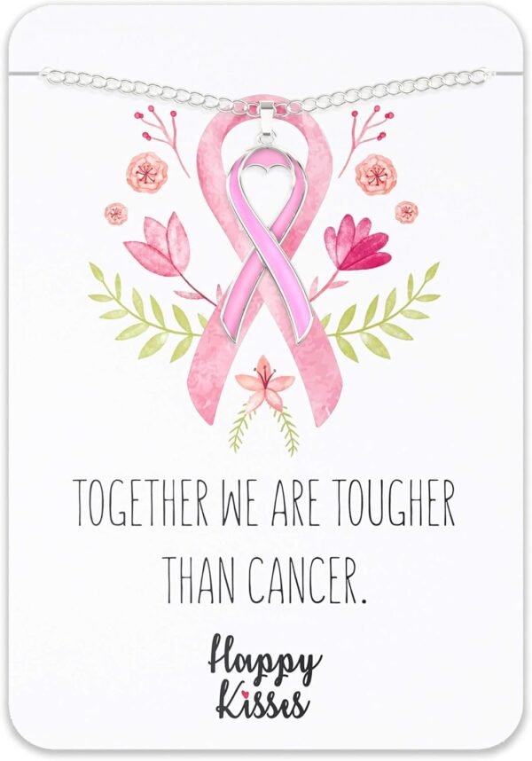 Happy Kisses Cancer Awareness Necklace - Ribbon Pendant, “Together We are Tougher Than Cancer” - Gift for Women - Image 2
