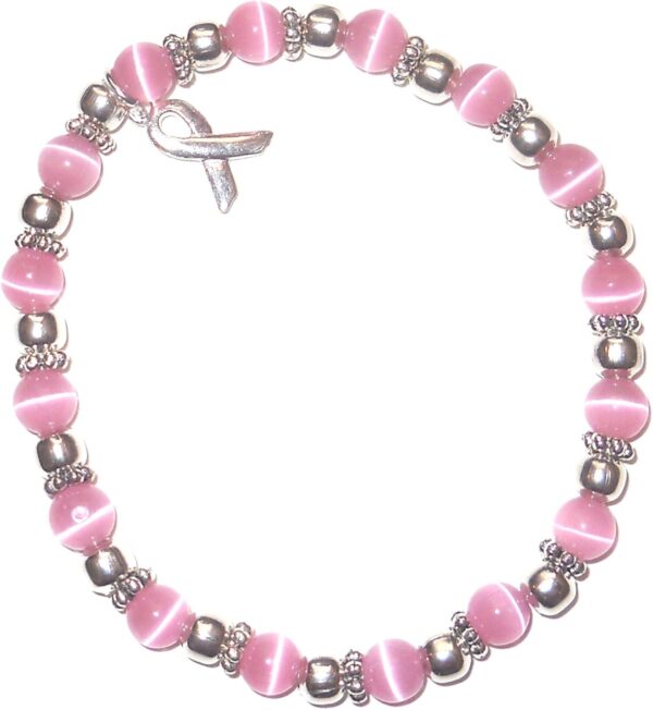 Hidden Hollow Beads Breast Cancer Awareness Bracelet, Pink Out Day, Great For Fundraising, Stretchy fits most, 6mm