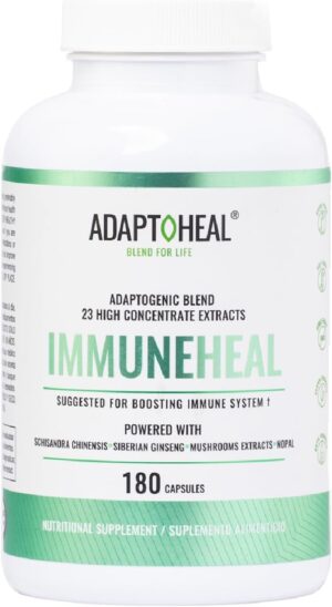 Immuneheal – Adaptogen, Immune System Booster Supplement with Schisandra Chinensis, Ginseng and Mushroom Extract (180 Capsules)