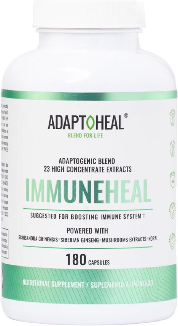 Immuneheal – Adaptogen, Immune System Booster Supplement with Schisandra Chinensis, Ginseng and Mushroom Extract (180 Capsules)