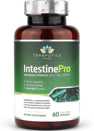 IntestinePro Intestine Support for Humans with Non-GMO Wormwood, Black Walnut, Echinacea + 15 More Premium Ingredients, 60 Vegetarian Capsules