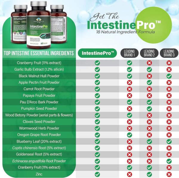 IntestinePro Intestine Support for Humans with Non-GMO Wormwood, Black Walnut, Echinacea + 15 More Premium Ingredients, 60 Vegetarian Capsules - Image 2