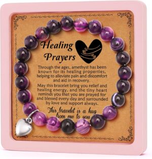LEJIAJINW Inspirational Get Well Soon Gifts Healing Prayers Bracelets for Women Best Friends Sister Girls After Surgery Self Care Purple Gift Sympathy Memorial Loss of Loved One