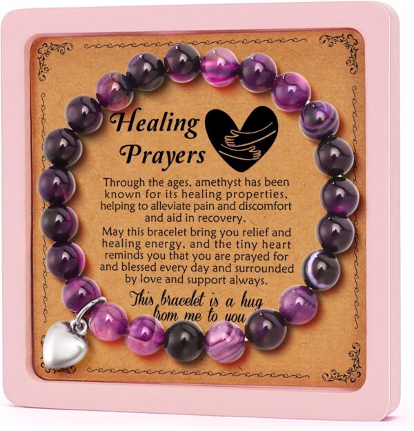 LEJIAJINW Inspirational Get Well Soon Gifts Healing Prayers Bracelets for Women Best Friends Sister Girls After Surgery Self Care Purple Gift Sympathy Memorial Loss of Loved One