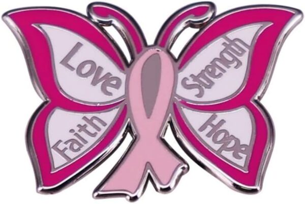 Love Faith Strength Hope Butterfly Design Breast Cancer Awareness Lapel Pin Badge Jewelry for Backpacks Badges Hats Bags