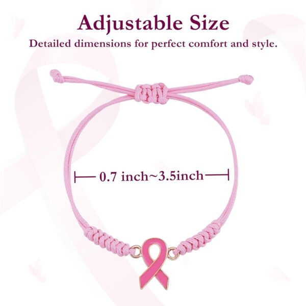 MOSOTECH 10 Pcs Breast Cancer Awareness Bracelets with Independent Small Package of Each Pack, Adjustable Cord Ribbon Braided Bracelets for Cancer Fighter, Inspirational Breast Gifts for Women - Image 2