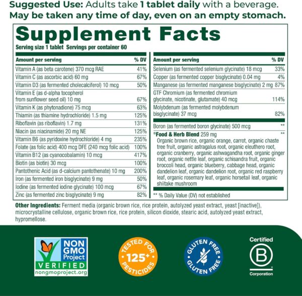 MegaFood Womens Multivitamin One Daily - Multivitamin for Women - Vitamin C, Vitamin D, Iron & B Vitamins - Bone, Energy Metabolism & Immune Support - Vegetarian, GlutenFree - 60 Tablets, 60 Servings - Image 2