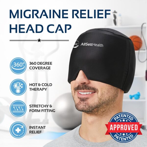 Migraine Relief Cap Ice Head Wrap and Hat | Hot/Cold Gel Pack With Face and Eye Mask Compress for Headache Relief - Black - FSA HSA Eligible - Image 2