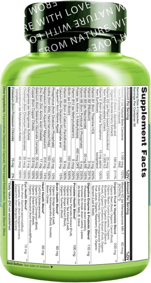 NATURELO Whole Food Multivitamin for Men 50+ - with Vitamins, Minerals, Organic Herbal Extracts - Vegan Vegetarian - for Energy, Brain, Heart and Eye Health - 120 Capsules - Image 2