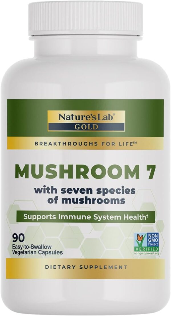 Nature's Lab Mushroom 7 Organic Blend - Benefits The Immune System, Cell Function and Endurance - 90 Capsules (45 Servings)