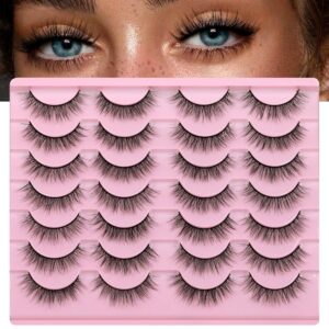 Newcally Natural Look Lashes Mink 3D Volume Wispy False Eyelashes Short Light Volume Fake Eye Lashes Pack 14 Pairs Reusable Soft Faux Mink Eyelashes