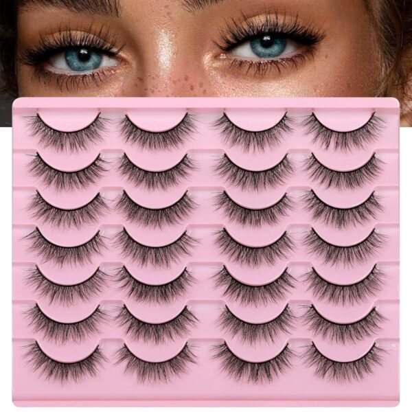 Newcally Natural Look Lashes Mink 3D Volume Wispy False Eyelashes Short Light Volume Fake Eye Lashes Pack 14 Pairs Reusable Soft Faux Mink Eyelashes