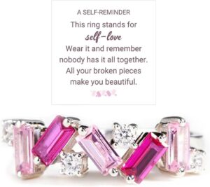 Nobody Has It All Together Pink Band Ring, S925 Plated with 18K White Gold Irregular Pink Self Love Ring All Your Broken Pieces Make You Beautiful Embrace your imperfections Pink Jewelry Gift for women