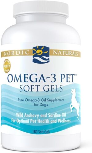 Nordic Naturals Omega-3 Pet, Unflavored - 180 Soft Gels - 330 mg Omega-3 Per Soft Gel - Fish Oil for Dogs with EPA & DHA - Promotes Heart, Skin, Coat, & Immune Health
