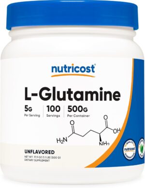 Nutricost L-Glutamine Powder (500 Grams) Unflavored - Gluten Free & Non-GMO, 100 Servings