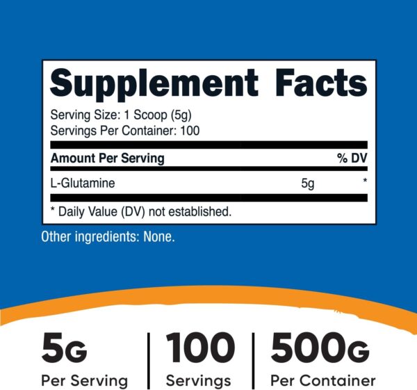 Nutricost L-Glutamine Powder (500 Grams) Unflavored - Gluten Free & Non-GMO, 100 Servings - Image 2
