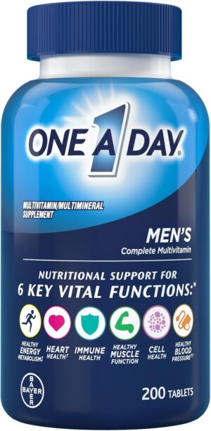 One A Day Men’s Multivitamin, Supplement Tablet with Vitamin A, C ,D, E and Zinc for Immune Health Support, Vitamin B12, Calcium, 200 count