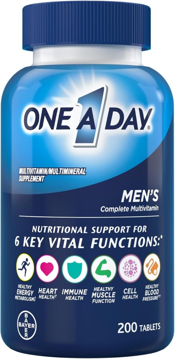 One A Day Men’s Multivitamin, Supplement Tablet with Vitamin A, C ,D, E and Zinc for Immune Health Support, Vitamin B12, Calcium, 200 count