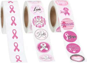 Outus 1500 Pcs Breast Cancer Awareness Stickers 1 Inch Pink Ribbon Stickers Motivational Sayings Sticker Assorted Designs Breast Cancer Decorations for Breast Cancer Event Party Decorations Supplies