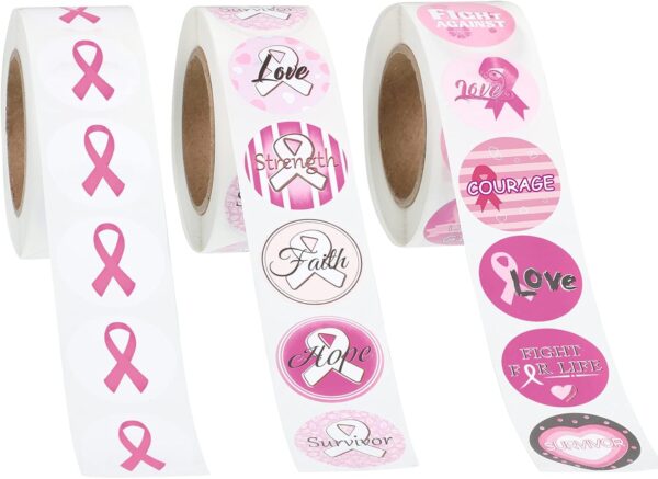 Outus 1500 Pcs Breast Cancer Awareness Stickers 1 Inch Pink Ribbon Stickers Motivational Sayings Sticker Assorted Designs Breast Cancer Decorations for Breast Cancer Event Party Decorations Supplies