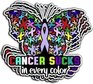 Pack 4PCS Cancer Sucks in Every Color Stickers Cancers Ribbons Waterproof Vinyl Decals Decor Laptop Water Bottle Phone Skateboard Bumper Car Bike Gifts Christmas Men Women