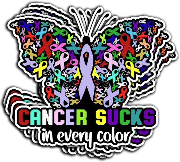 Pack 4PCS Cancer Sucks in Every Color Stickers Cancers Ribbons Waterproof Vinyl Decals Decor Laptop Water Bottle Phone Skateboard Bumper Car Bike Gifts Christmas Men Women