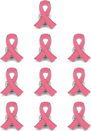 Pack of 10, Official Breast Cancer Awareness Pink Lapel Pin, Breast Cancer Gifts for Women by Crystal Lemon