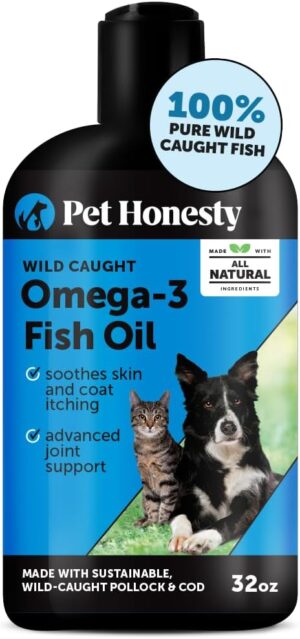 PetHonesty Omega 3 Fish Oil Supplement for Dogs & Cats (32oz), Wild Caught Omega 3 Fish Oil for Skin and Coat Health, Supports Shedding, Skin & Coat, Immunity, Joint, Brain & Heart, EPA + DHA