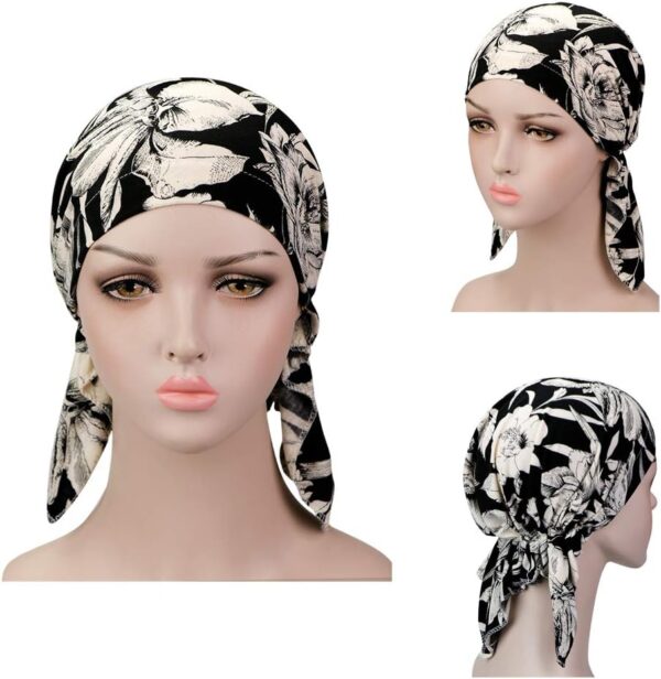 Pre Tied Chemo Head Scarf 3 Packed Beanie Skull Cover Cap for Women (Set6-Long Style) - Image 2