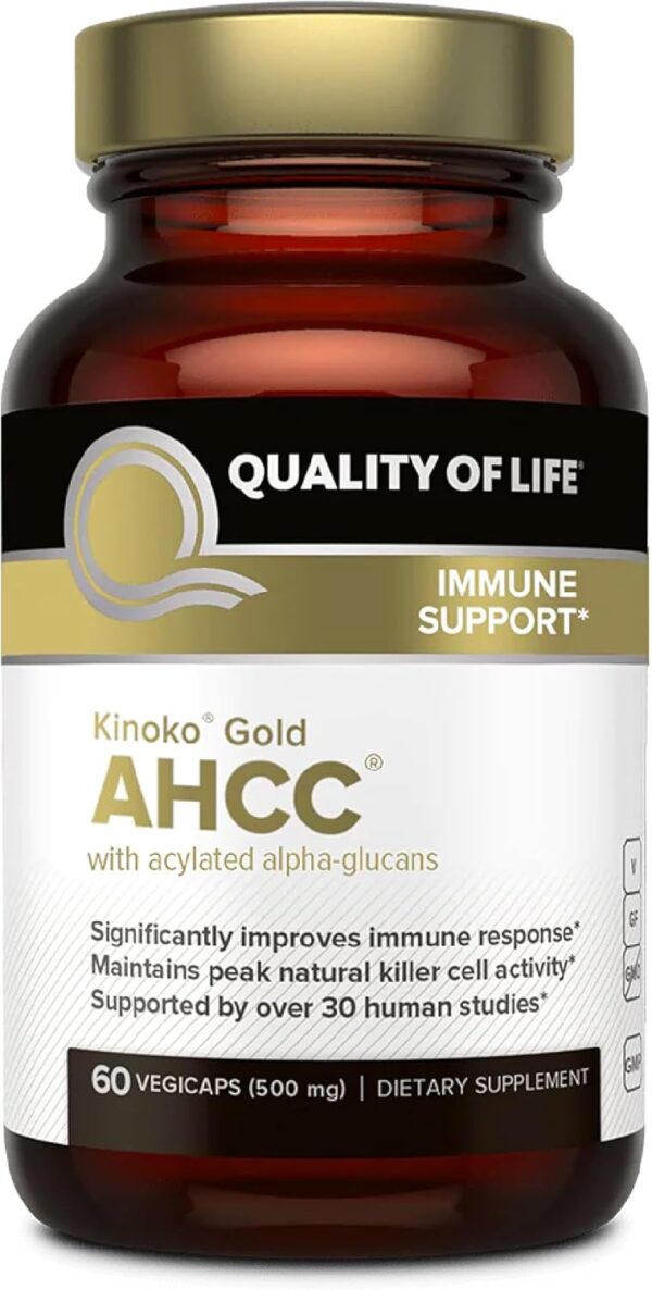 Premium Kinoko Gold AHCC Supplement–500mg of AHCC per Capsule–Supports Immune Health, Liver Function, Maintains Natural Killer Cell Activity & Enhances Cytokine Production–60 Veggie Capsules