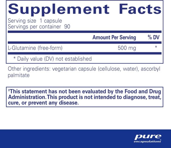 Pure Encapsulations L-Glutamine 500 mg - Supplement for Immune and Digestive Support, Gut Health and Lining, Metabolism, and Muscle Support* - with Free-Form L-Glutamine - 90 Capsules - Image 2