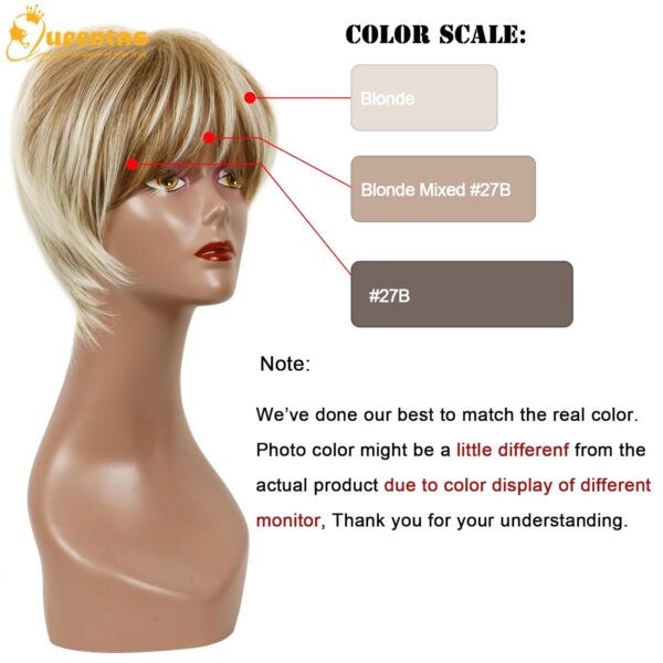 QUEENTAS Pixie Layered Short Blonde Wigs for White Women Black Women Synthetic Hair (Blonde Mixed Brown) - Image 2