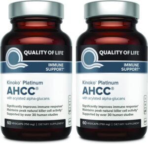 Quality of Life 2 Pack AHCC Kinoko Platinum 750 mg– Premium Immune Support Supplement 60 Count Bottles