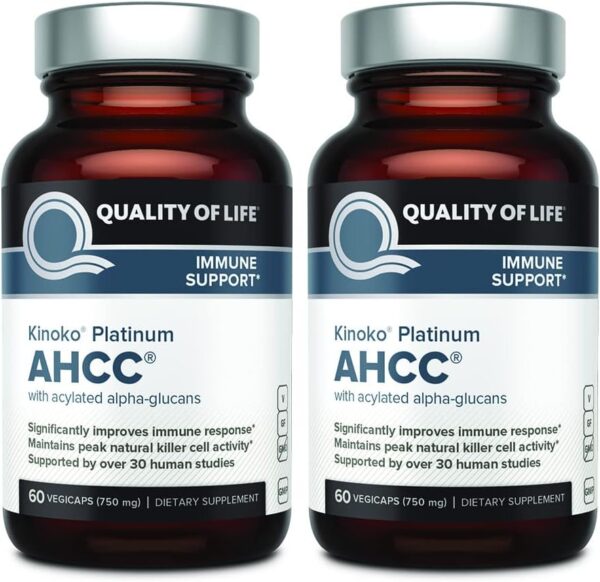 Quality of Life 2 Pack AHCC Kinoko Platinum 750 mg– Premium Immune Support Supplement 60 Count Bottles