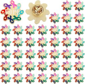 Riceshoot 40 Pcs Cancer Awareness Pins Bulk Colorful Ribbon Hope Buttons Round Cancer Badge for Women Gifts Clothes Backpack Decor