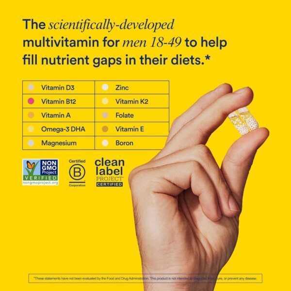 Ritual Multivitamin for Men 18+ with Zinc, Vitamin A and D3 for Immune Function Support*, Omega-3 DHA, B12, K2, Gluten Free, Non-GMO, Vegan, Mint Essenced, 30 Day Supply - Image 2