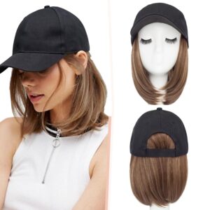 SEGO Baseball Cap with Hair Extensions for Women Heat Resistant Synthetic 6'' Adjustable Short Straight Hairpiece Replacement Wigs in Hat for Girls