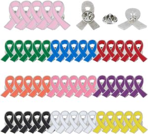SUPERFINDINGS 50PCS 10 Colors Breast Cancer Awareness Lapel Pins Ribbon Enamel Pins Alloy Badges Hope Ribbon Lapel Pins for Charity Recognition Public Event
