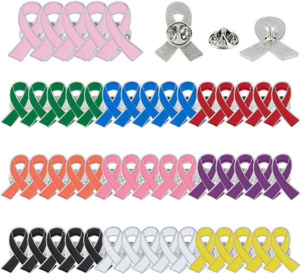 SUPERFINDINGS 50PCS 10 Colors Breast Cancer Awareness Lapel Pins Ribbon Enamel Pins Alloy Badges Hope Ribbon Lapel Pins for Charity Recognition Public Event