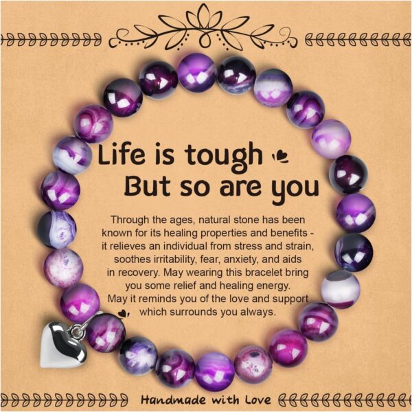 SUPHELPU Amethyst Bracelet for Women Trendy, Breast Cancer Self Care for Woman, Get Well Gift for Women after Surgery, Relaxation Stress Relief Anxiety Feel Better Sympathy Inspirational Purple Gifts