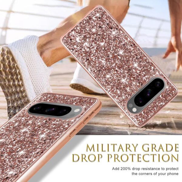 Silicone Case for Google Pixel 9 Pro XL 5G Case Glitter Sparkle Bling, Hybrid Matte Back Case High Impact Heavy Duty Shockproof Protective Cover for Google 9 Pro XL Cute Case for Women (Rose Gold) - Image 2