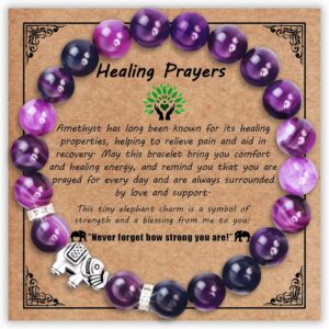 SmileBelle Get Well Gifts for Women After Surgery, Healing Bracelets as Inspirational Gifts Amethyst Bracelet for Breast Cancer Survivor Crystal Bracelet as Elephant Decor for Care Package