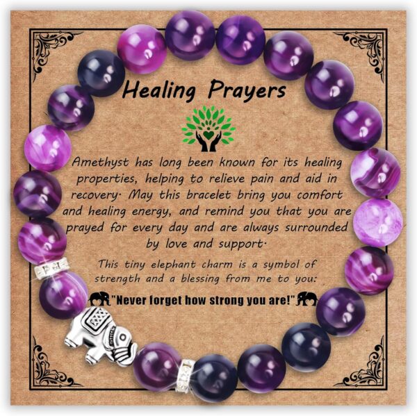 SmileBelle Get Well Gifts for Women After Surgery, Healing Bracelets as Inspirational Gifts Amethyst Bracelet for Breast Cancer Survivor Crystal Bracelet as Elephant Decor for Care Package