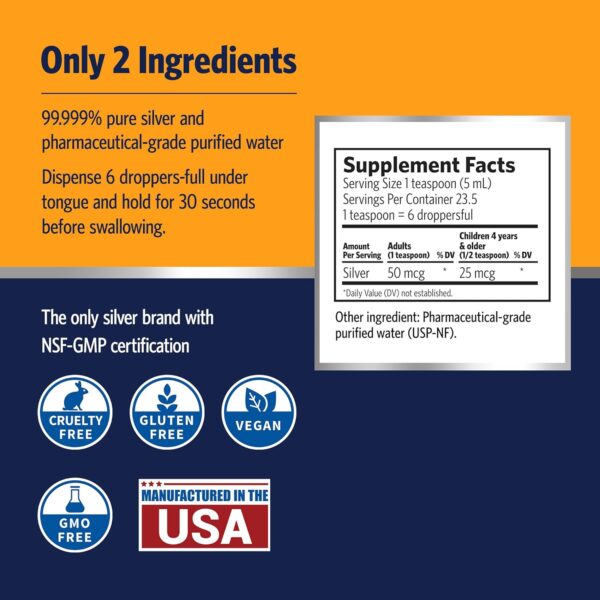 Sovereign Silver Immune Support - Colloidal Silver Mineral Supplement – Liquid Bio-Active Silver Hydrosol - 10ppm - 4oz (118mL) Dropper - Image 2