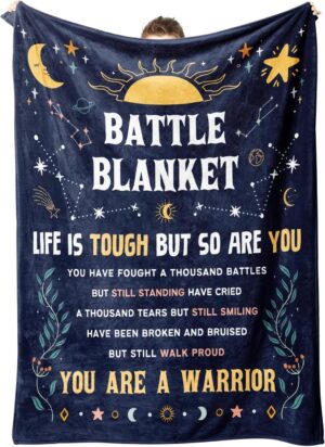 SteadStyle Cancer Care Gifts for Women, Get Well Soon Gifts Blanket for Her Him, Cancer Fighter Inspirational Quote Chemo Patient Gift - Meaningful Caring Message Battle Blanket