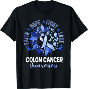 Sunflower Pink Ribbon Flower Leopard Colon Cancer Awareness T-Shirt