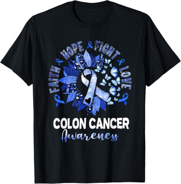 Sunflower Pink Ribbon Flower Leopard Colon Cancer Awareness T-Shirt