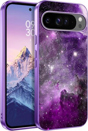 Telaso Case for Google Pixel 9 Pro XL, Slim Fit Glow in The Dark Protective Hybrid Hard PC Soft TPU Bumper Google Pixel 9 Pro XL 6.1" for Women Men, Purple Nebula